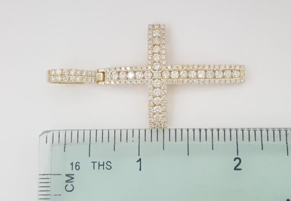 Round Brilliant Cut Diamond Cross Pendant 14k Yellow Gold 1.75 ct 2" 5 grams