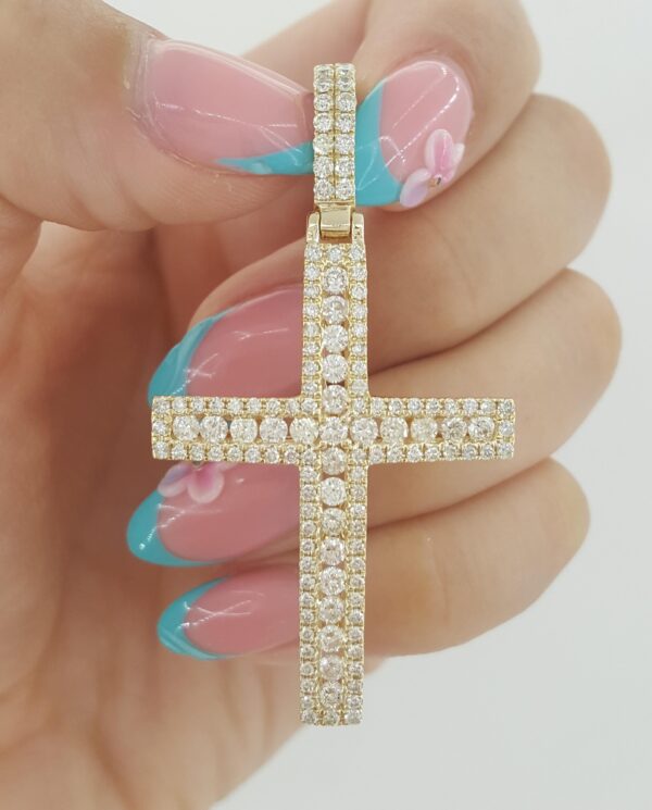 Round Brilliant Cut Diamond Cross Pendant 14k Yellow Gold 1.75 ct 2" 5 grams