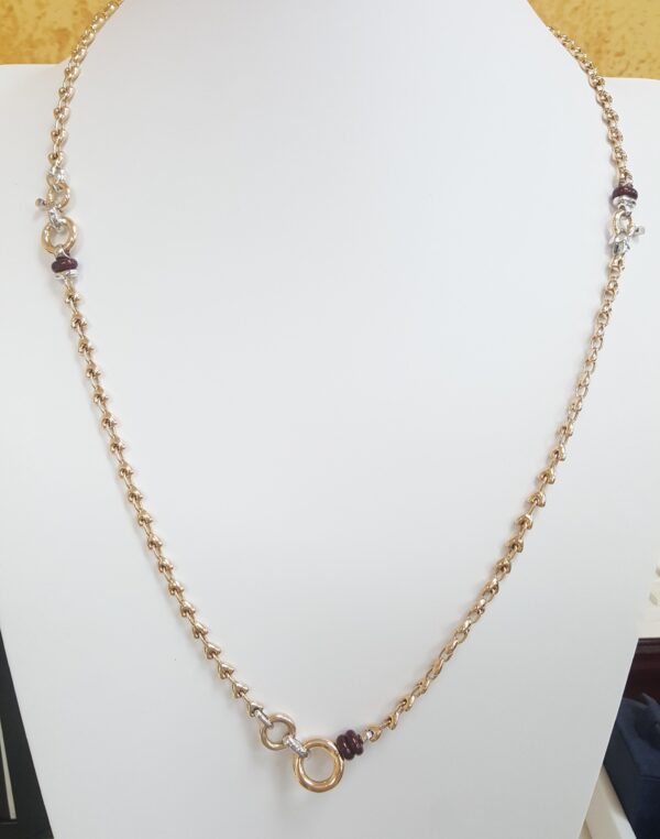 18K Rose Gold & White Gold Enamel Necklace Bracelet 31" 16.5" 47 Grams