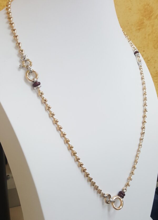 18K Rose Gold & White Gold Enamel Necklace Bracelet 31" 16.5" 47 Grams