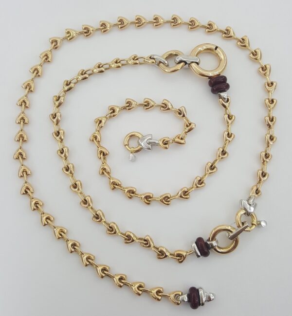 18K Rose Gold & White Gold Enamel Necklace Bracelet 31" 16.5" 47 Grams