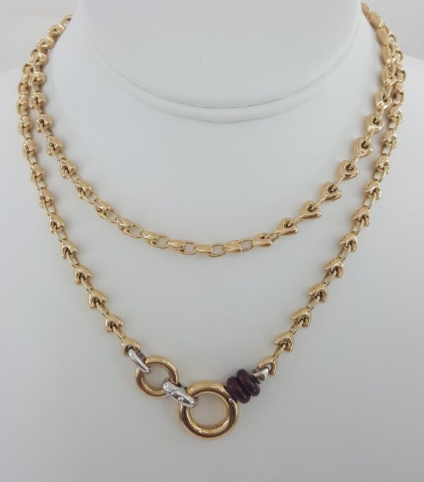 18K Rose Gold & White Gold Enamel Necklace Bracelet 31" 16.5" 47 Grams