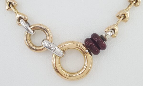 18K Rose Gold & White Gold Enamel Necklace Bracelet 31" 16.5" 47 Grams