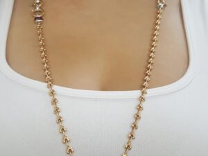18K Rose Gold & White Gold Enamel Necklace Bracelet 31" 16.5" 47 Grams