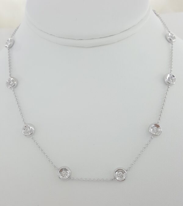 Round Brilliant Cut Diamond By The Yard Necklace 16" 1.4 ct 14K White Gold