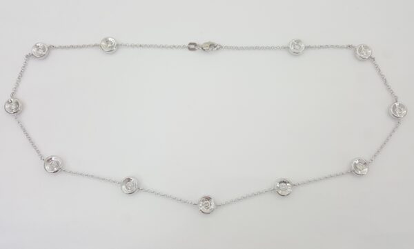 Round Brilliant Cut Diamond By The Yard Necklace 16" 1.4 ct 14K White Gold