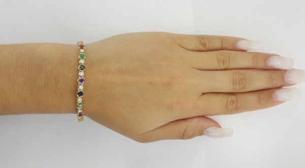 Diamond Ruby Emerald Sapphire Amethyst Tennis Bracelet 1.35 ct 14k Gold 7"