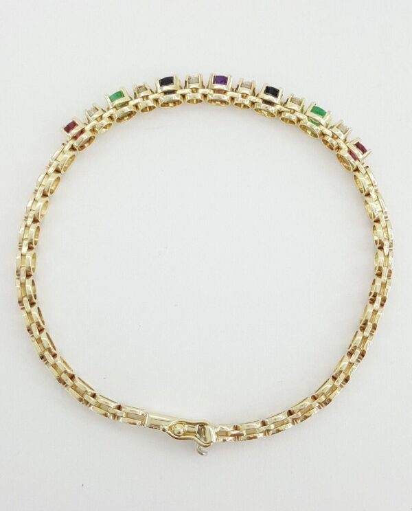 Diamond Ruby Emerald Sapphire Amethyst Tennis Bracelet 1.35 ct 14k Gold 7"