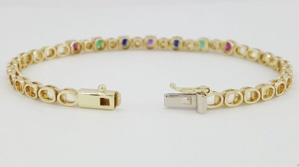 Diamond Ruby Emerald Sapphire Amethyst Tennis Bracelet 1.35 ct 14k Gold 7"