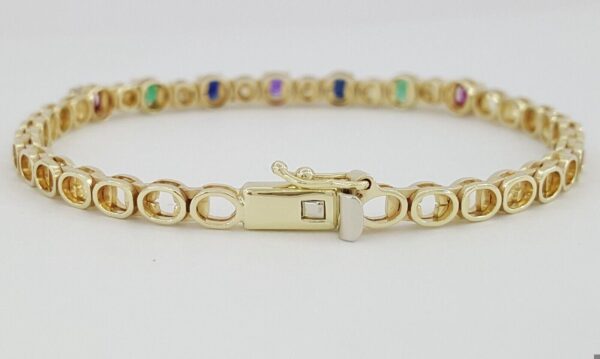 Diamond Ruby Emerald Sapphire Amethyst Tennis Bracelet 1.35 ct 14k Gold 7"