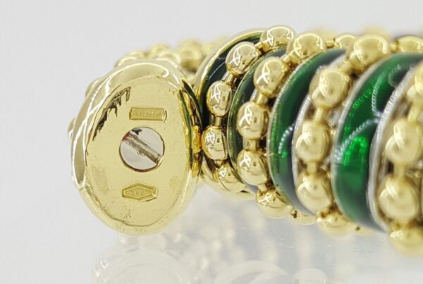 Vintage Roberto Legnazzi 18K Gold W Green Enamel Flexible Cuffs Bangle Bracelet