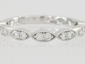 0.35 ct 14K White Gold Half Circle Round Diamond Marquise Style Wedding Band