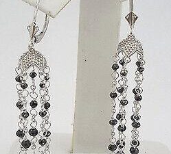 Black Briolette Cut Diamond Chandelier Earrings 8 ct 5.1 grams 18k White Gold