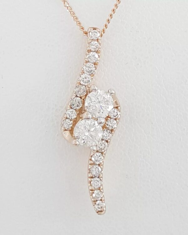 Ever Us Two-Stone Round Natural Diamond Pendant Necklace 1 ct 14k Rose Gold 19"