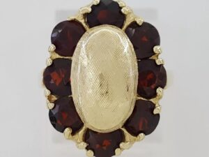 Vintage Old European Cut Garnet 14k Yellow Gold Ring 2.4 ct 5.7 Grams