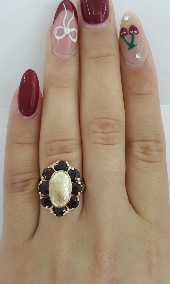 Vintage Old European Cut Garnet 14k Yellow Gold Ring 2.4 ct 5.7 Grams