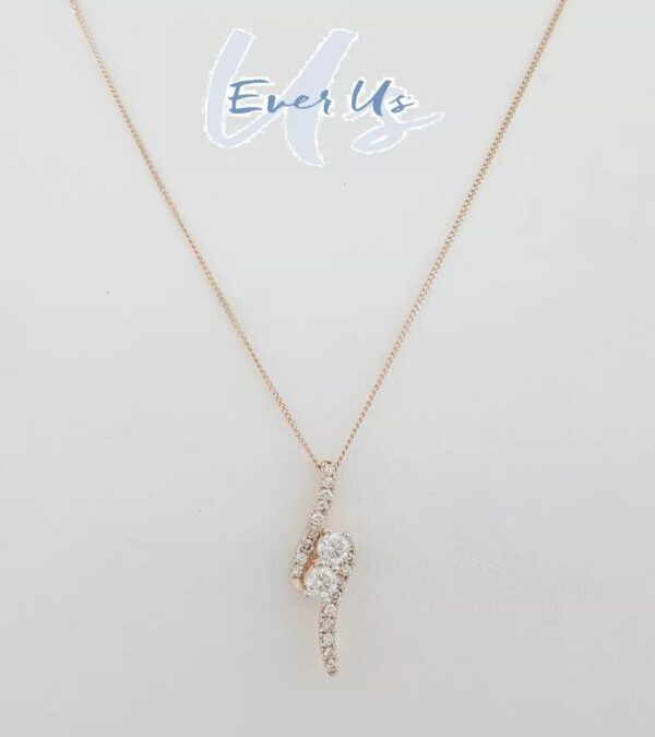 Ever Us Two-Stone Round Natural Diamond Pendant Necklace 1 ct 14k Rose Gold 19"