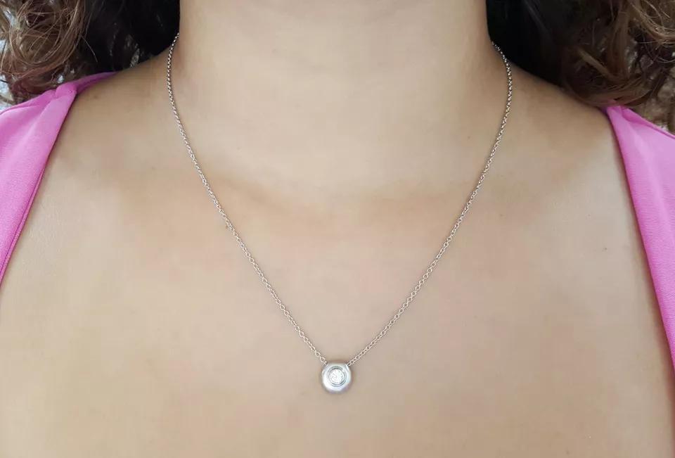 Round Brilliant Diamond Solitaire Pendant / Necklace 18" 0.25 ct 18K White Gold
