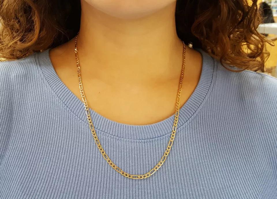 Yellow Gold Figaro Lightweight Chain Necklace 10K 22" Long 4.3 Grams 3.4 mm Wide