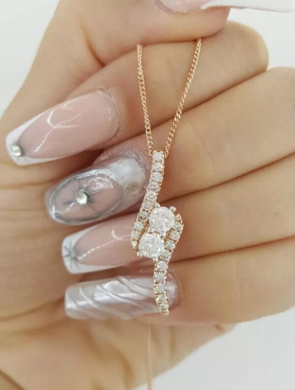 Ever Us Two-Stone Round Natural Diamond Pendant Necklace 1 ct 14k Rose Gold 19"