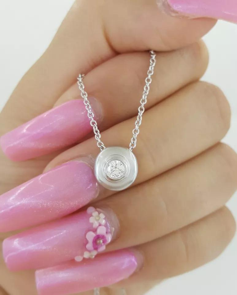 Round Brilliant Diamond Solitaire Pendant / Necklace 18" 0.25 ct 18K White Gold