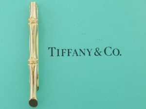 Tiffany & Co Vintage 14K Yellow Gold Bamboo Motif Pattern Tie Clip Bar 1.85"