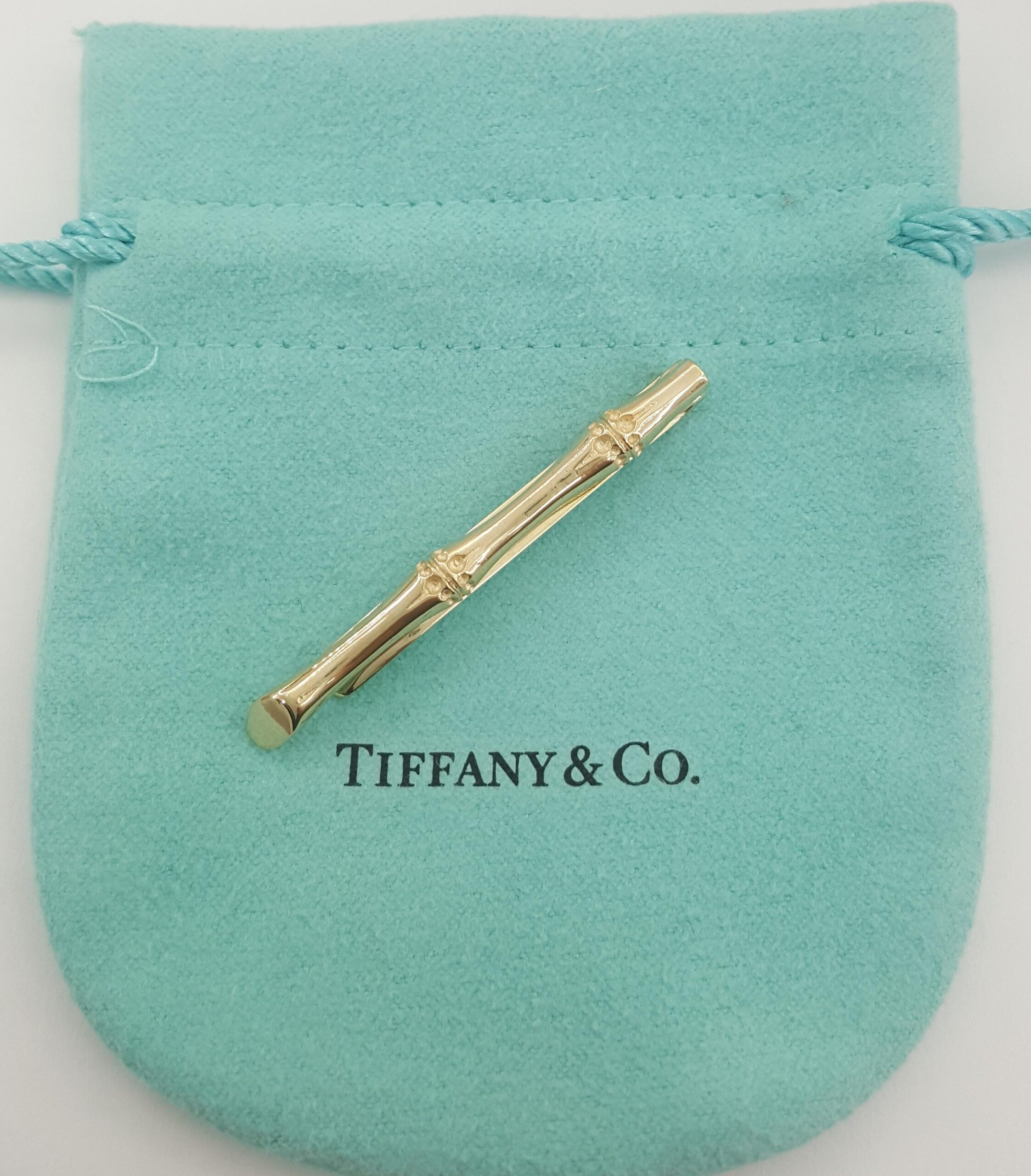 Tiffany & Co Vintage 14K Yellow Gold Bamboo Motif Pattern Tie Clip Bar 1.85"