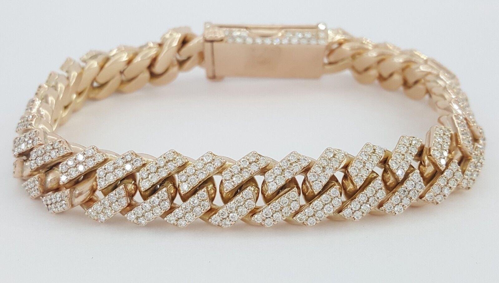 Cuban Link Pave Diamond Rose Gold Bracelet 8 ct 75.4 Grams 10k 8.25"
