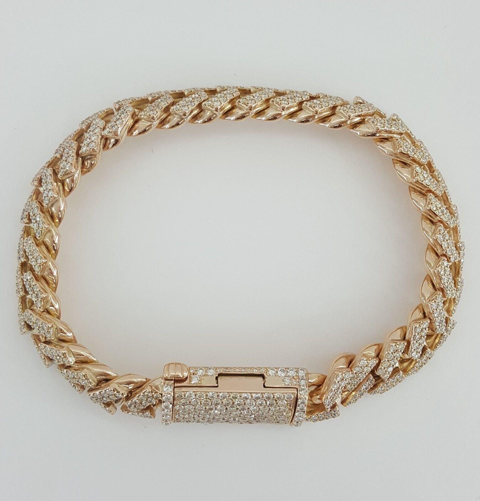Cuban Link Pave Diamond Rose Gold Bracelet 8 ct 75.4 Grams 10k 8.25"
