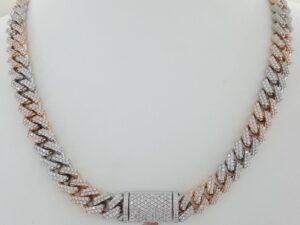 Cuban Chain Diamond Necklace 14 ct 10K Rose & White Gold 108.4g 18" 11mm Rt $35K
