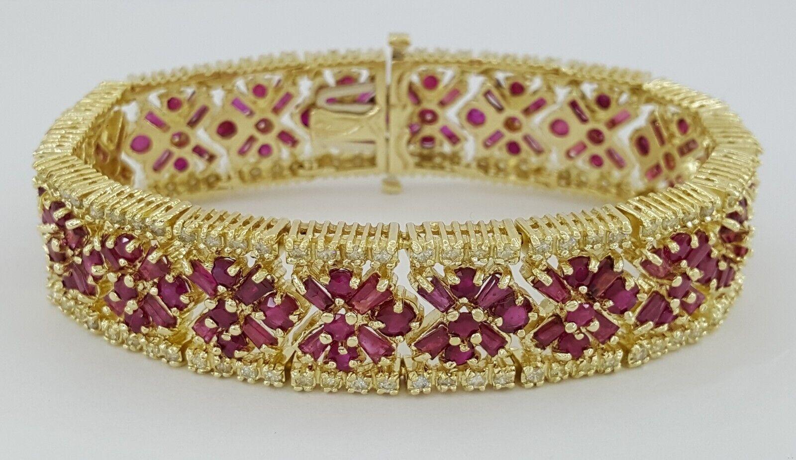 Diamond & Red Ruby Flower Tennis Bracelet 24.6 ct 53.8 Grams 7 1/8"