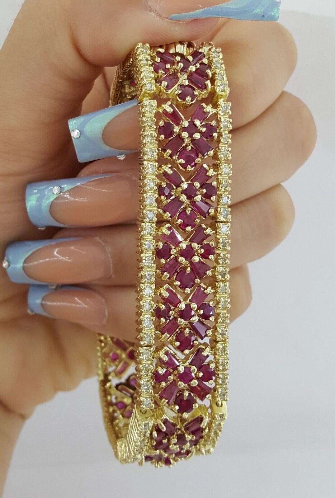 Diamond & Red Ruby Flower Tennis Bracelet 24.6 ct 53.8 Grams 7 1/8"