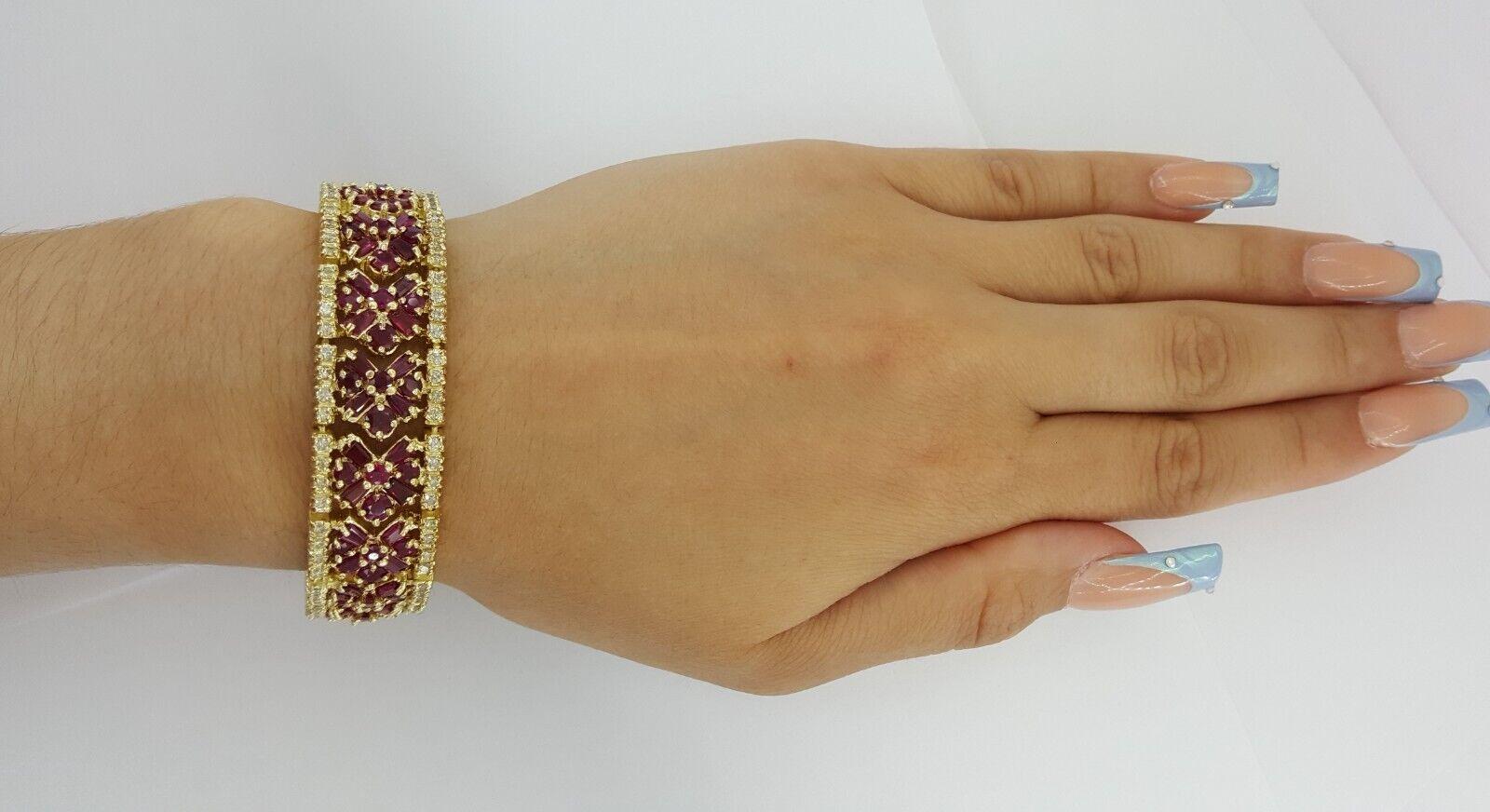 Diamond & Red Ruby Flower Tennis Bracelet 24.6 ct 53.8 Grams 7 1/8"