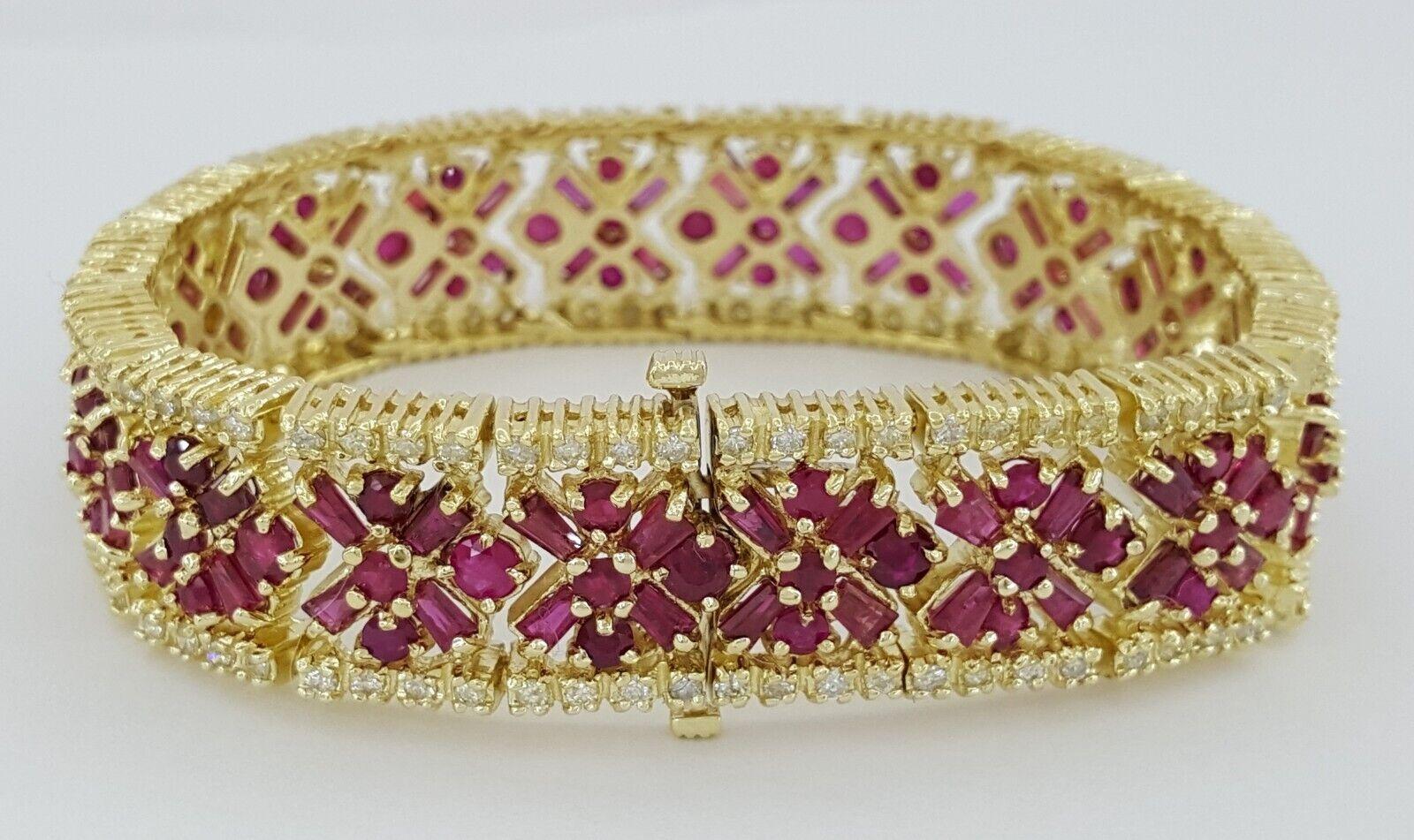 Diamond & Red Ruby Flower Tennis Bracelet 24.6 ct 53.8 Grams 7 1/8"