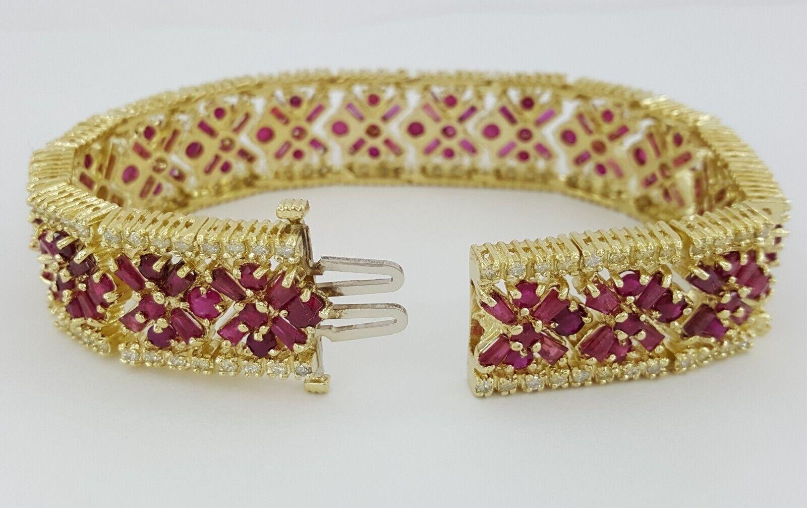Diamond & Red Ruby Flower Tennis Bracelet 24.6 ct 53.8 Grams 7 1/8"