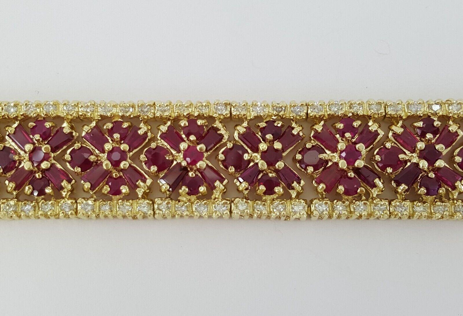 Diamond & Red Ruby Flower Tennis Bracelet 24.6 ct 53.8 Grams 7 1/8"