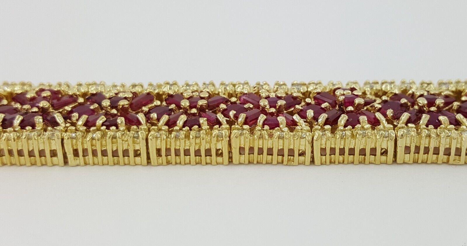 Diamond & Red Ruby Flower Tennis Bracelet 24.6 ct 53.8 Grams 7 1/8"