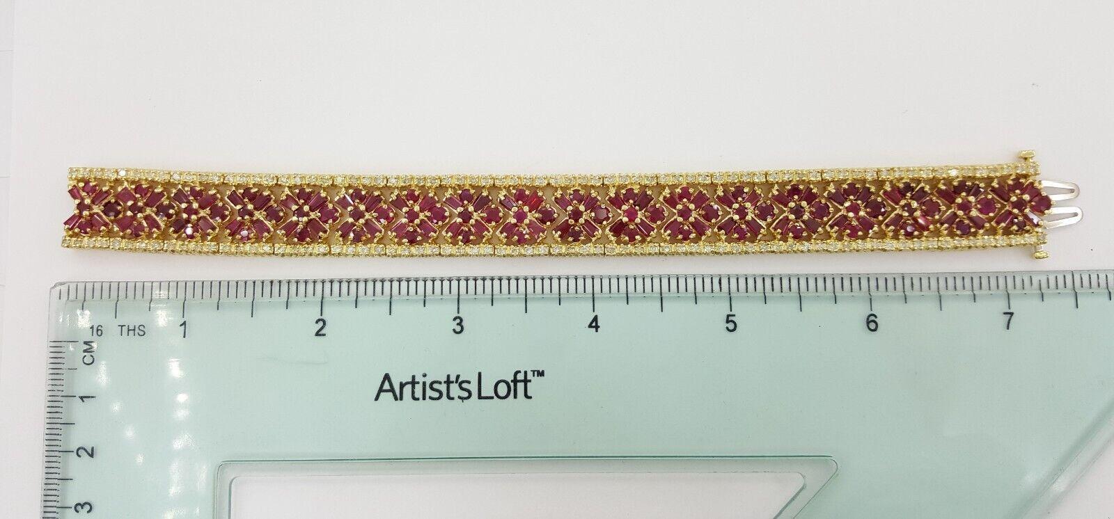 Diamond & Red Ruby Flower Tennis Bracelet 24.6 ct 53.8 Grams 7 1/8"