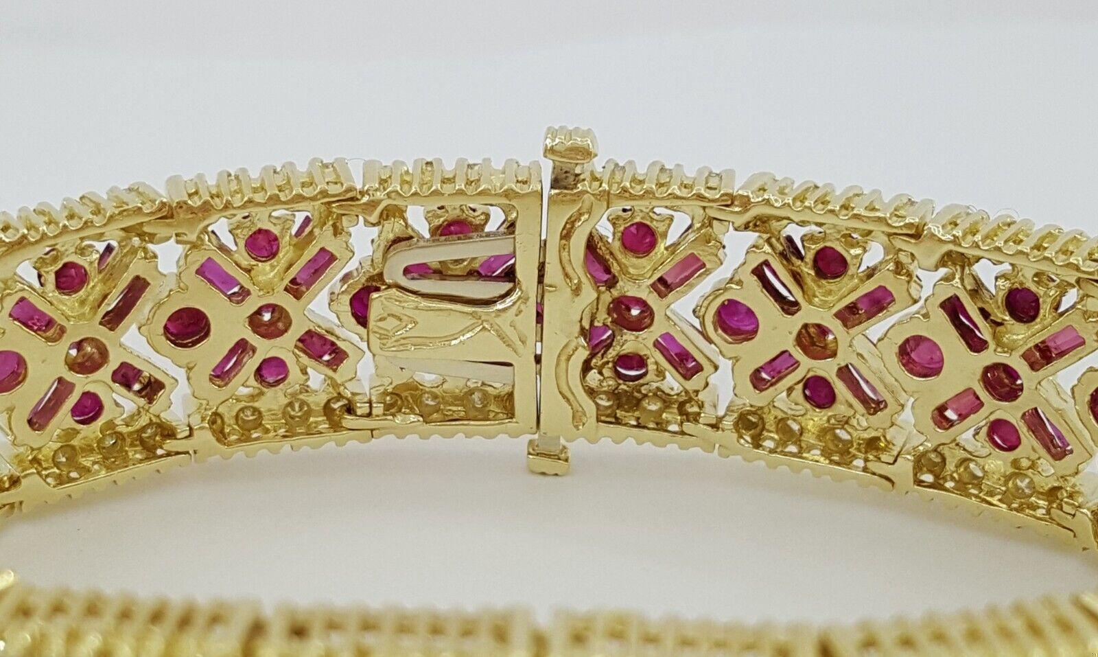 Diamond & Red Ruby Flower Tennis Bracelet 24.6 ct 53.8 Grams 7 1/8"