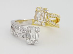 Bypass Baguette Princess & Round Diamond 1 ct 18k Two-Tone Ring Rtl 3,200