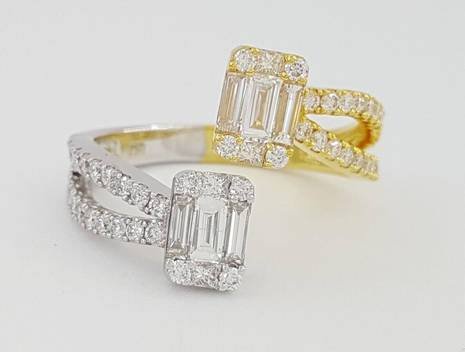 Bypass Baguette Princess & Round Diamond 1 ct 18k Two-Tone Ring Rtl 3,200
