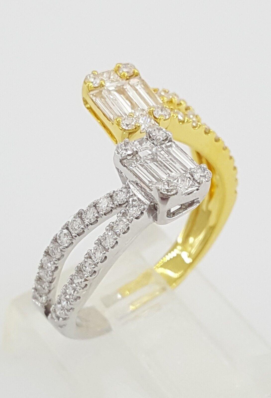 Bypass Baguette Princess & Round Diamond 1 ct 18k Two-Tone Ring Rtl 3,200