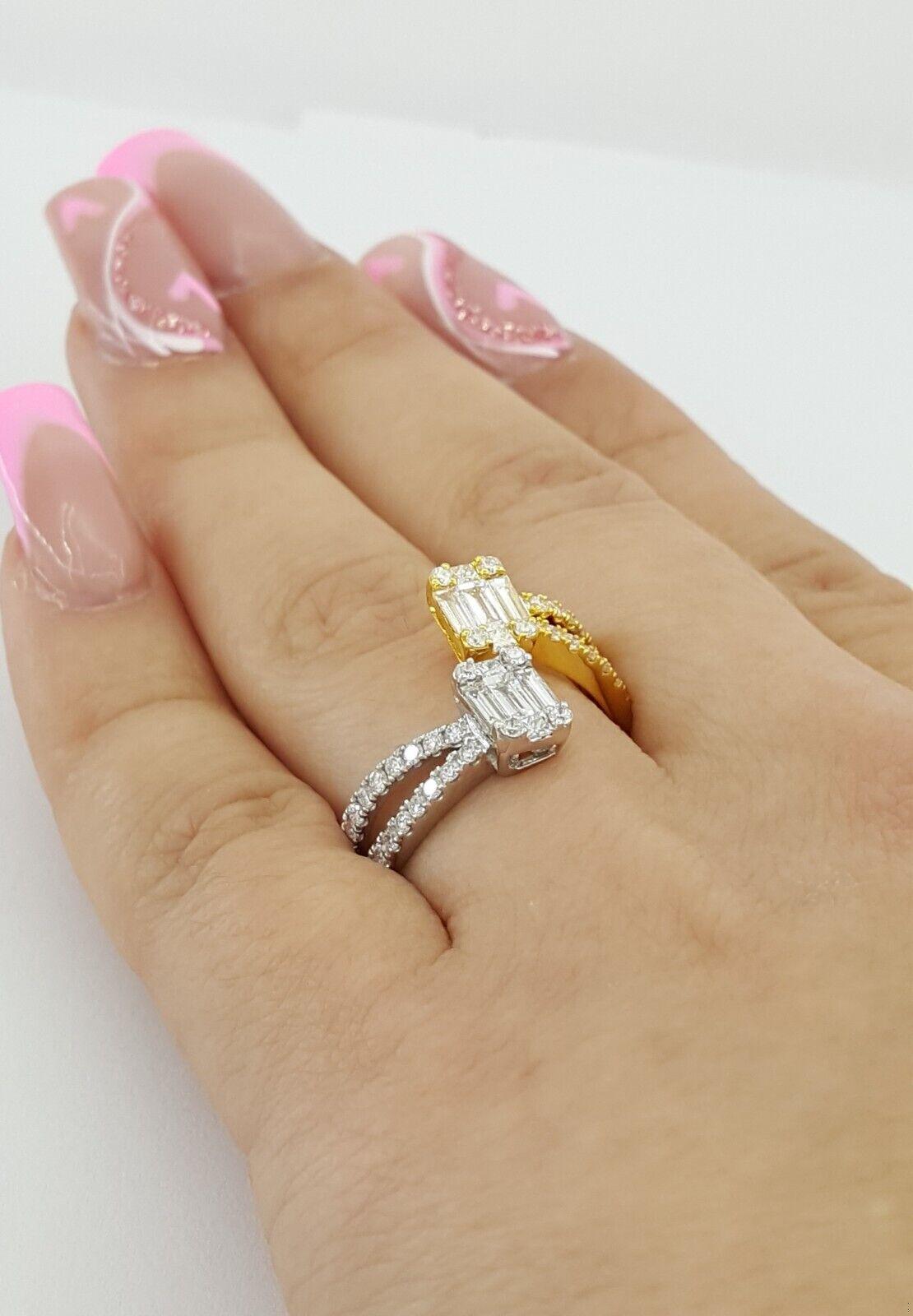 Bypass Baguette Princess & Round Diamond 1 ct 18k Two-Tone Ring Rtl 3,200