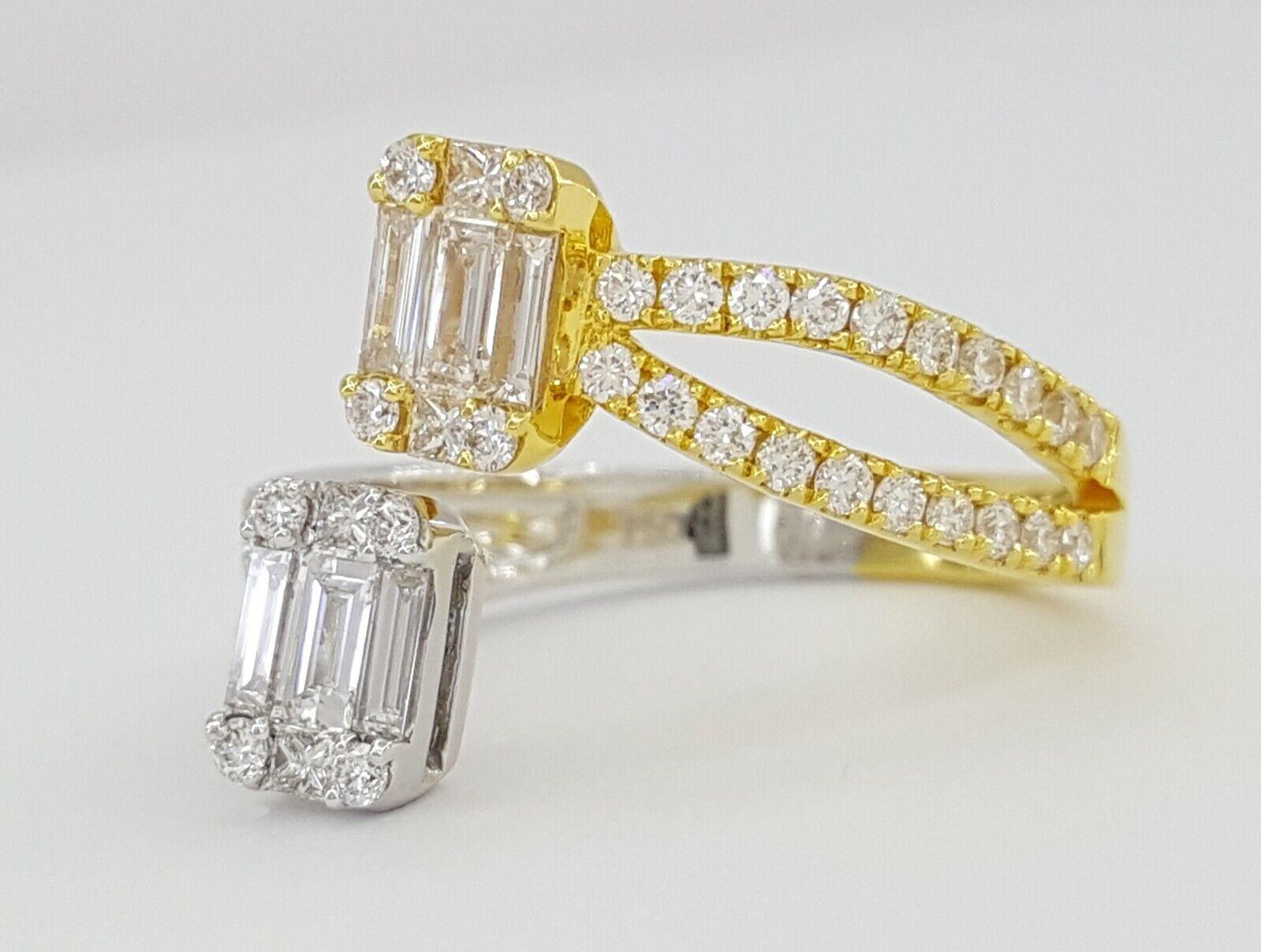 Bypass Baguette Princess & Round Diamond 1 ct 18k Two-Tone Ring Rtl 3,200