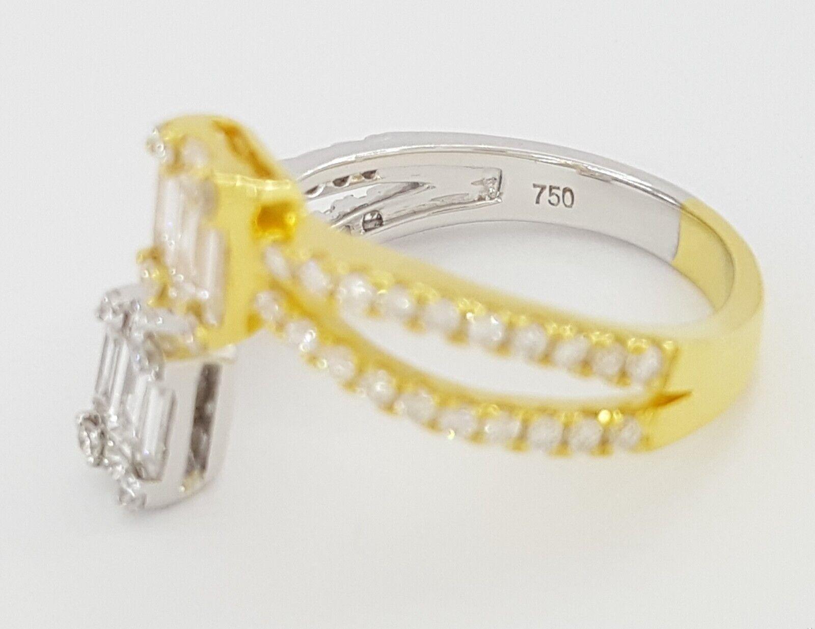 Bypass Baguette Princess & Round Diamond 1 ct 18k Two-Tone Ring Rtl 3,200