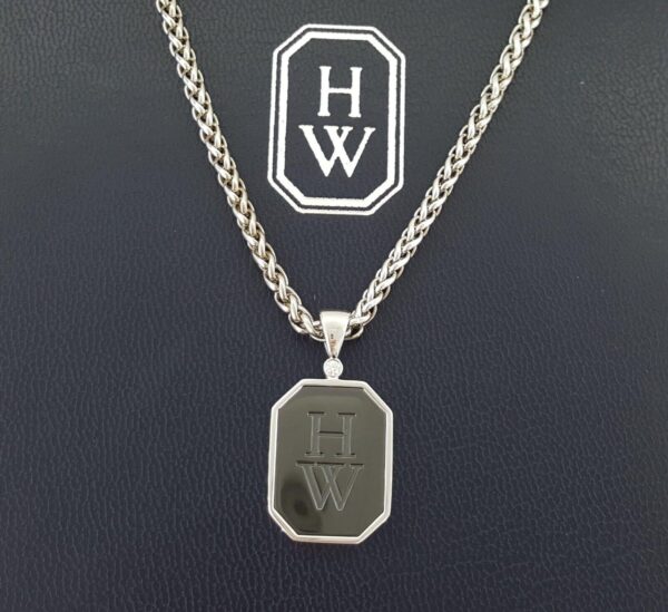 Harry Winston Zalium HW Logo Diamond 18k W Gold Pendant Necklace 30” 48 Grams