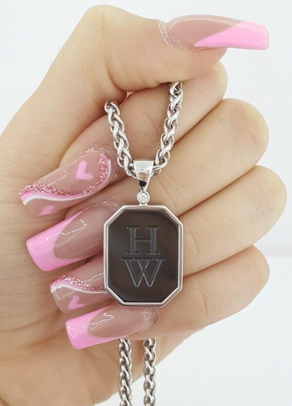 Harry Winston Zalium HW Logo Diamond 18k W Gold Pendant Necklace 30” 48 Grams