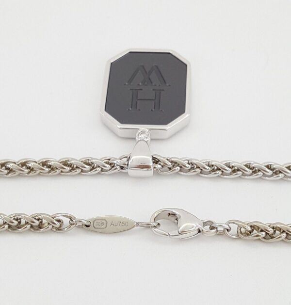 Harry Winston Zalium HW Logo Diamond 18k W Gold Pendant Necklace 30” 48 Grams
