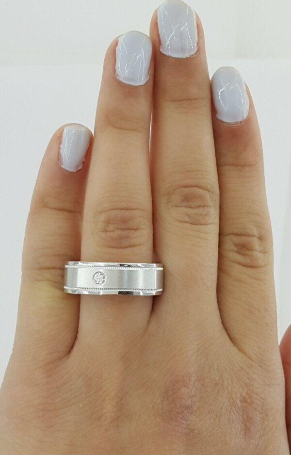 Men's 14k White Gold 0.07 ct Diamond Euro Shank Wedding Ring 7mm Size 10
