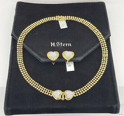 H.Stern 2.28 ct 18K Yellow Gold Double Heart Diamond Necklace & Earrings 79.4gm